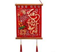 Comgooldool Couplets faits à la main en bois massif Vietnamien Décorations du Nouvel An Pendentif fruits rouges Style chinois Festival Ornement à suspendre pour maison, entrée, salon, décoration