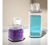 Comgooldool Distributeur de détergent à linge scellé avec design à reflux, 0,6 L/1,3 L/2 L PET transparent de qualité alimentaire pour lessive en poudre, adoucissant, cuisine peu encombrante (2 L)