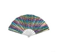 Comgooldool Éventail de danse en PVC transparent de 33 cm, léger et pliable pour festivals de musique et spectacles théâtraux, design élégant en plastique pour chorégraphie (arc-en-ciel)