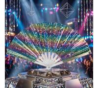Comgooldool Éventail de danse en PVC transparent de 33 cm, léger et pliable pour festivals de musique et spectacles théâtraux, design élégant en plastique pour chorégraphie (bleu)