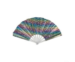 Comgooldool Éventail de danse en PVC transparent de 33 cm, léger et pliable pour festivals de musique et spectacles théâtraux, design élégant en plastique pour chorégraphie (arc-en-ciel)