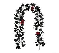 Comgooldool Guirlande gothique pliable avec feuilles noires et roses rouges