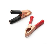 Comgooldool Lot de 2 pinces crocodiles robustes 30 A plaquées cuivre pour pinces de batterie, longueur 70 mm, ouverture maximale de 25 mm, mâchoire isolée avec poignée dentée, pour voiture, panneau