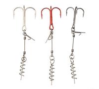 Comgooldool Lot de 3 hameçons de pêche triples avec goupille à ressort central pour bas de ligne à vis Twistlock, ensemble de crochets en acier à haute teneur en carbone pour leurres souples, ombres