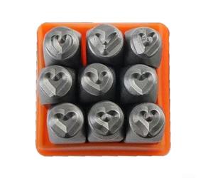 Comgooldool Lot de 9 poinçons en métal en forme de cœur en acier industriel pour la fabrication de bijoux, la sculpture du cuir, les sceaux, les travaux manuels, kit d'outils professionnels gris