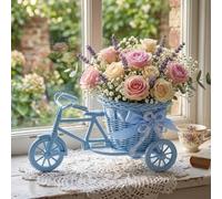 Comgooldool Panier de vélo tissé pour guidon, panier de fleurs en rotin plastique pour le cyclisme, rangement élégant et décoration pour les courses et effets personnels (bleu)