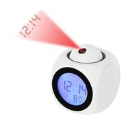 Comgooldool Réveil à projection numérique avec annonce vocale de l'heure, écran LCD rétroéclairé et fonction snooze pour décoration de chambre à coucher, projecteur de plafond mural créatif en blanc