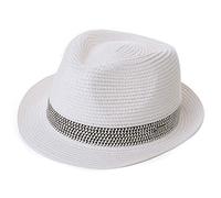 Comhats Trilby Chapeau de paille pour homme, pour l'été, protection solaire, pliable, taille S à 3XL, Fedora, pour plage, festival, enroulable et élégant, 54-66 cm, 16010_ Blanc, XL