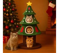 COMHOMA Arbre à chat de 135 cm de haut - Design d'arbre de Noël - Arbre à chat à plusieurs étages avec maison pour chat - Avec colonnes à gratter - Balle de jeu stable - Pour chats - Vert