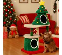 COMHOMA - Arbre à chat en design de sapin de Noël 123 cm, Arbre à chat stable avec colonnes à gratter, maison pour chats à plusieurs étages avec plateformes et balle de jeu, mobilier de chat de Noël