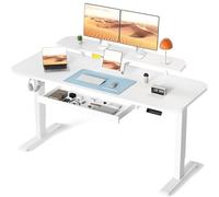 COMHOMA Bureau Assis Debout Électrique, 120x60cm Bureau Électrique avec Rangement, Support Écran, Tiroir, Support pour Ordinateur Portable, avec 3 Hauteurs de Mémoire, Blanc