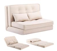 COMHOMA Canape Convertible 2 Places Petit Lit Sofa Dossier Réglable à 6 Niveaux, Adapté au Salon, à la Chambre et au Camping, Beige