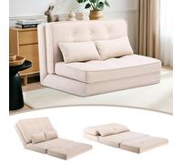COMHOMA Canapé Convertible Au Sol, 3 en 1, Dossier Réglable sur 6 Niveaux, avec 2 Coussins Lombaires, Adaptable Au Salon, Chambre Et Camping, Beige