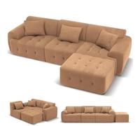 COMHOMA Canapé d'angle, 245 x 60 x 40 cm, Canapé Modulaire Convertible, Canapé-Lit, Canapé en Forme de L pour Salon, Emballé sous Vide, Combinaison Flexible avec Pouf Ottoman, Marron