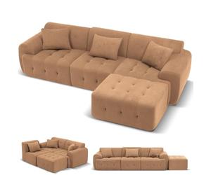 COMHOMA Canapé d'angle, 245 x 60 x 40 cm, Canapé Modulaire Convertible, Canapé-Lit, Canapé en Forme de L pour Salon, Emballé sous Vide, Combinaison Flexible avec Pouf Ottoman, Marron