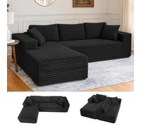 COMHOMA Canapé d'angle en Forme de L, Canapés Modulaire 105" avec Assise Profonde, Canapés Entièrement Compressé, Canapé 3 Places pour Salon et Chambre, Aucun Assemblage Requis, Velours côtelé (Noir)