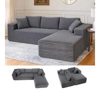 COMHOMA Canapé d'angle en Forme de L, Canapés Modulaire 105" avec Assise Profonde, Canapés Entièrement Compressé, Canapé 3 Places pour Salon et Chambre, Aucun Assemblage Requis, Velours côtelé (Gris)