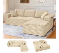 COMHOMA Canapé d'angle en Forme de L, Canapés Modulaire 105" avec Assise Profonde, Canapés Entièrement Compressé, Canapé 3 Places pour Salon et Chambre, Aucun Assemblage Requis, Velours côtelé (Beige)