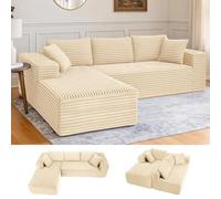 COMHOMA Canapé d'angle en Forme de L, Canapés Modulaire 105" avec Assise Profonde, Canapés Entièrement Compressé, Canapé 3 Places pour Salon et Chambre, Aucun Assemblage Requis, Velours côtelé (Beige)