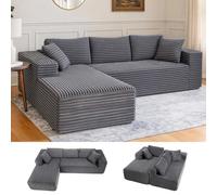 COMHOMA Canapé d'angle en Forme de L, Canapés Modulaire 105" avec Assise Profonde, Canapés Entièrement Compressé, Canapé 3 Places pour Salon et Chambre, Aucun Assemblage Requis, Velours côtelé (Gris)