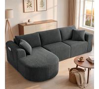 COMHOMA Canapé d'angle modulaire en velours côtelé de 243 cm avec méridienne, canapé-lit en forme de L, canapés sectionnels avec coussins et poches latérales, canapé pour salon, sans montage, gris