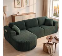 COMHOMA Canapé d'angle modulaire en velours côtelé de 243 cm avec méridienne, canapé-lit en forme de L, canapés sectionnels avec coussins et poches latérales, canapé pour salon, sans montage, vert