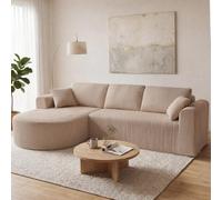 COMHOMA Canapé d'angle modulaire en velours côtelé de 243 cm avec méridienne, canapé-lit en forme de L, canapés sectionnels avec coussins et poches latérales, canapé pour salon, sans montage, beige