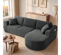 COMHOMA Canapé d'angle modulaire en velours côtelé de 243 cm avec méridienne, canapé-lit en forme de L, canapés sectionnels avec coussins et poches latérales, canapé pour salon, sans montage, gris