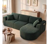 COMHOMA Canapé d'angle modulaire en velours côtelé de 243 cm avec méridienne, canapé-lit en forme de L, canapés sectionnels avec coussins et poches latérales, canapé pour salon, sans montage, vert