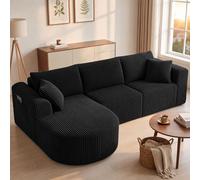 COMHOMA Canapé d'angle modulaire en velours côtelé de 243 cm avec méridienne, canapé-lit en forme de L, canapés sectionnels avec coussins et poches latérales, canapé pour salon, sans montage, noir