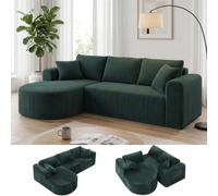 COMHOMA Canapé d'angle modulaire en velours côtelé de 263 cm avec méridienne, canapé-lit en forme de L, canapés sectionnels avec coussins et poches latérales, canapé pour salon, sans montage, vert