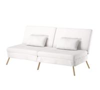 COMHOMA Canapé-lit avec Fonction de Couchage - Housse futon Convertible - Canapé d'angle - Canapé d'invité 3 Places - avec Dossier réglable en Tissu Peluche Blanc