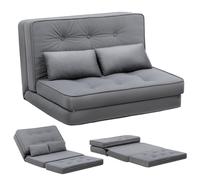 COMHOMA Canapé-lit pliant, 3-en-1 avec dossier réglable à 6 niveaux, 2 coussins lombaires, convient pour salon, chambre et camping, gris