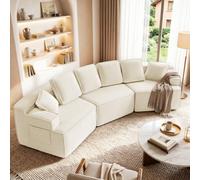 COMHOMA Canapé modulable, 3 Places Convertible en Laine d'agneau, composé de 3 modules indépendants, Forme Arrondie, avec accoudoirs et Poche de Rangement latérale, livré compressé, Beige.