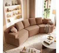 COMHOMA Canapé modulable, 3 Places Convertible en Laine d'agneau, composé de 3 modules indépendants, Forme Arrondie, avec accoudoirs et Poche de Rangement latérale, livré compressé, Marron