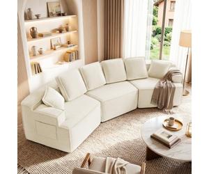 COMHOMA Canapé modulable, 3 Places Convertible en Laine d'agneau, composé de 3 modules indépendants, Forme Arrondie, avec accoudoirs et Poche de Rangement latérale, livré compressé, Beige.