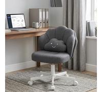 COMHOMA Chaise de Bureau en Forme de Pétale, Chaise Coiffeuse avec Dossier Double Couche et Coussin Lombaire Nuage, Chaise Ergonomique pour Bureau, Chambre, Réglable en Hauteur, Pivotant, en Lin, Gris