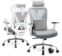 COMHOMA Chaise de Bureau Ergonomique avec Appui-tête 3D et Support Lombaire 3D, accoudoirs réglables, Fonction Bascule et Bascule, Gris