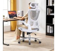 COMHOMA Chaise de Bureau Ergonomique en Maille avec Double Couche de Maille Respirante, Support Lombaire adaptatif, appuie-tête réglable, pour Bureau à Domicile, pivotante, 150 kg, Blanc