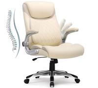COMHOMA Chaise de Bureau Ergonomique,Fauteuil avec Accoudoirs Pliables et Dossier Haut, Fonction Bascule, Fauteuil de Direction Réglable en Hauteur，Cuir résistant aux Rayures，Blanc