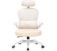 COMHOMA Chaise de Bureau Ergonomique, Fauteuil avec Appui-tête 3D et Support Lombaire, Design Intégré avec Porte-vêtements, Accoudoirs Rabattables, Siège Rembourré en Maille Respirante