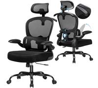 COMHOMA Chaise de Bureau Ergonomique, Fauteuil avec Appui-tête 3D et Support Lombaire, Design Intégré avec Porte-vêtements, Accoudoirs Rabattables, Siège Rembourré en Maille Respirante