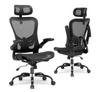 COMHOMA Chaise de Bureau Ergonomique, Fauteuil avec Appui-tête Réglable, Accoudoirs Rabattables, Soutien Lombaire, Chaise de Gaming Fonction Bascule, Siège Rembourré en Maille Respirante(Noir)