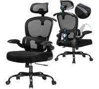 COMHOMA Chaise de Bureau Ergonomique, Fauteuil avec Appui-tête 3D et Support Lombaire, Design Intégré avec Porte-vêtements, Accoudoirs Rabattables, Siège Rembourré en Maille Respirante