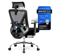 COMHOMA Chaise de Bureau Ergonomique [TESTSIEGER]，Fauteuil avec Appui-tête 3D & Appui Lombaire 3D, accoudoirs réglables, Office Chair avec Fonction Bascule et basculement