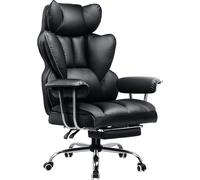 COMHOMA Chaise de bureau Gaming, chaise gamer, chaise de bureau ergonomique avec repose-pieds, réglable en hauteur, chaise de bureau, fauteuil de direction, noir-similicuir