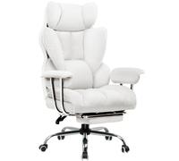 COMHOMA Chaise de bureau Gaming, chaise gamer, chaise de bureau ergonomique avec repose-pieds, réglable en hauteur, chaise de bureau, fauteuil de direction, blanc-similicuir