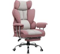 COMHOMA Chaise de bureau Gaming, chaise gamer, chaise de bureau ergonomique surface tissu avec repose-pieds, réglable en hauteur, chaise de bureau, fauteuil de direction, tissu rose