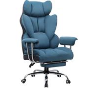 COMHOMA Chaise de bureau Gaming, chaise gamer, chaise de bureau ergonomique surface tissu avec repose-pieds, réglable en hauteur, chaise de bureau, fauteuil de direction, bleu-tissu