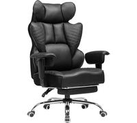 COMHOMA Chaise de gaming ergonomique, chaise de bureau avec accoudoirs réglables, soutien lombaire à ressorts pour grandes et hautes personnes, 150 kg, large assise, noir